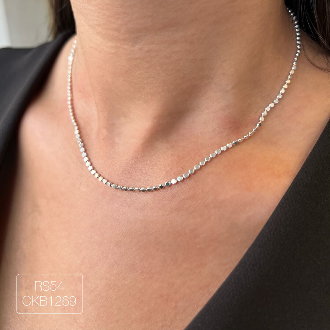 Choker Bolinha Achatada 2024/2 Lisa Prateada